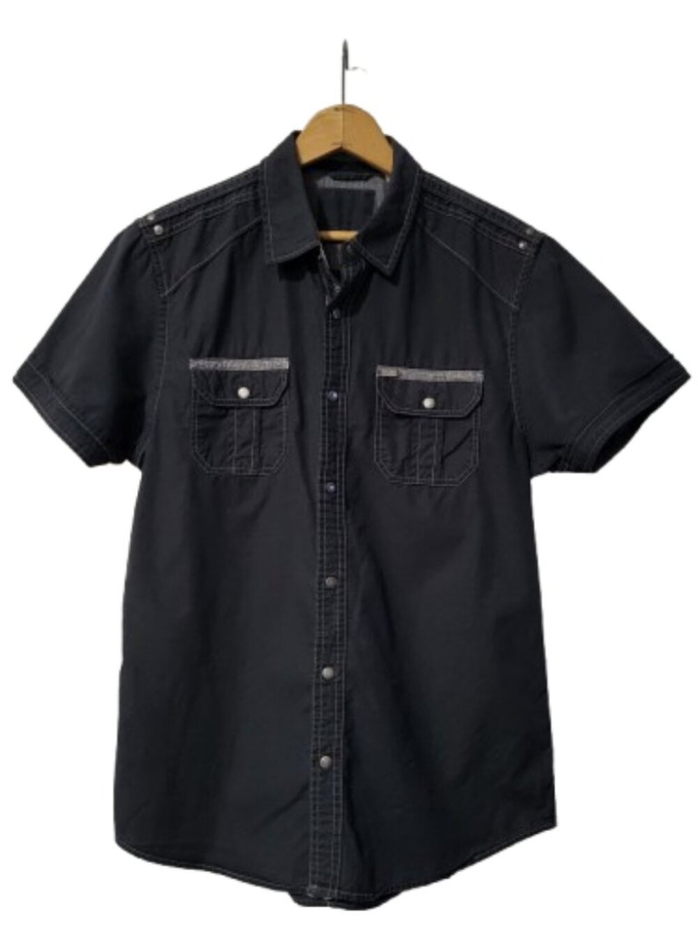 GUESS Los Angeles Black Utility Snap Front Slim Fit Shirt Triple Stitch M